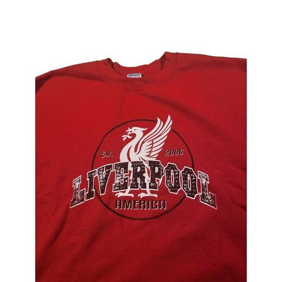 Liverpool Soccer Sweatshirt Women Sz L Reworked Big Graphic Red - Picture 2 of 6